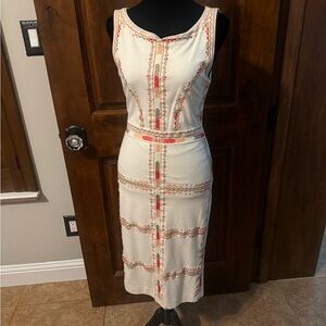 Guess by Marciano Cream Midi Dress with Coral Embroidery